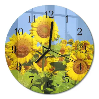 Wandklok glas decoratie rond Zonnebloemen