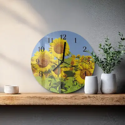 Wandklok glas decoratie rond Zonnebloemen