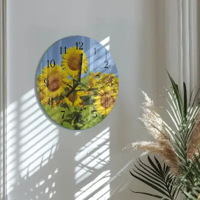 Wandklok glas decoratie rond Zonnebloemen