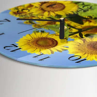Wandklok glas decoratie rond Zonnebloemen