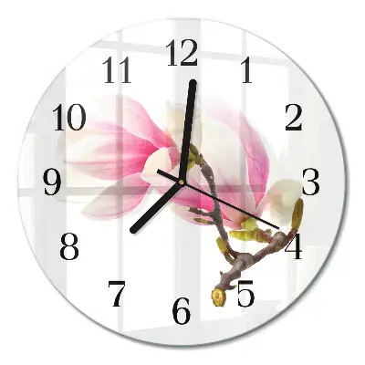 Ronde glas klok Magnolia bloem