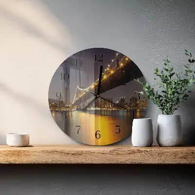 Wandklok glas decoratie rond De brug aan de horizon