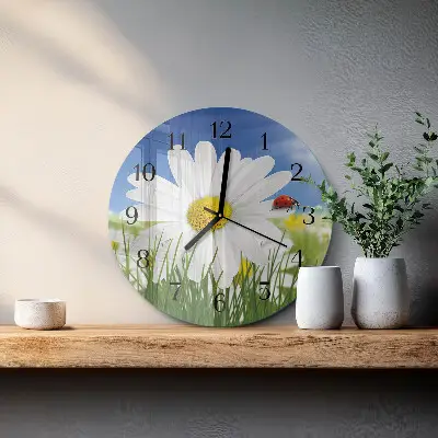 Ronde glas klok De bloem en het lieveheersbeestje