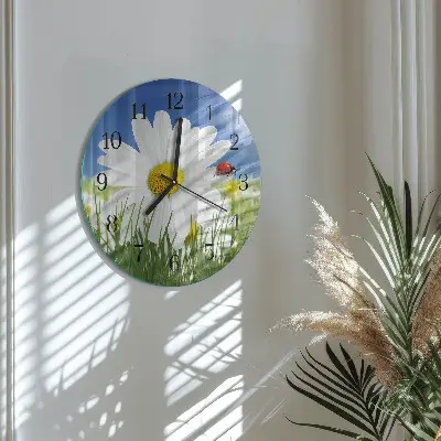 Ronde glas klok De bloem en het lieveheersbeestje