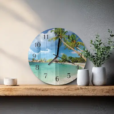 Klok glas met opdruk rond Palmbomen op het strand