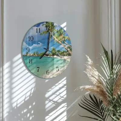 Klok glas met opdruk rond Palmbomen op het strand