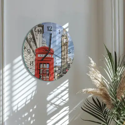 Ronde glazen wandklok Rode telefooncel