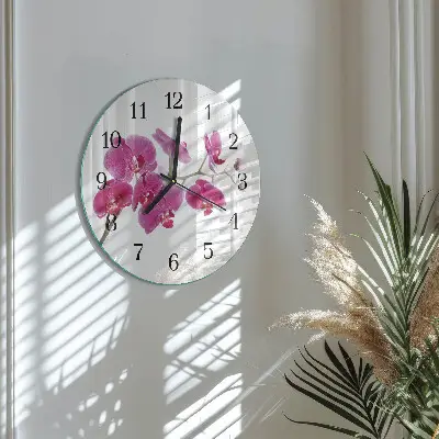 Ronde glas klok Orchidee