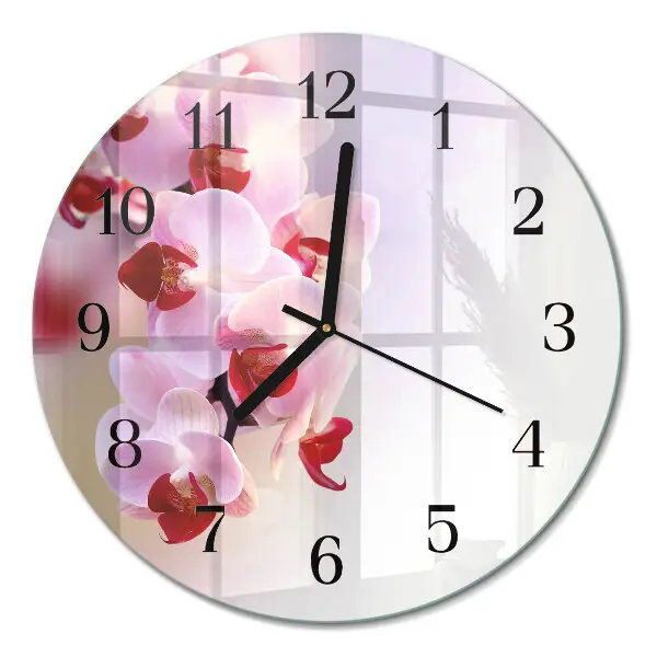 Ronde glazen wandklok Orchidee