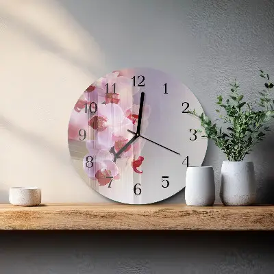 Ronde glazen wandklok Orchidee
