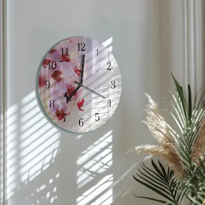 Ronde glazen wandklok Orchidee