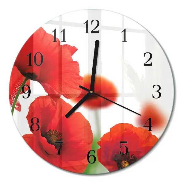 Wandklok glas decoratie rond Klaprozen