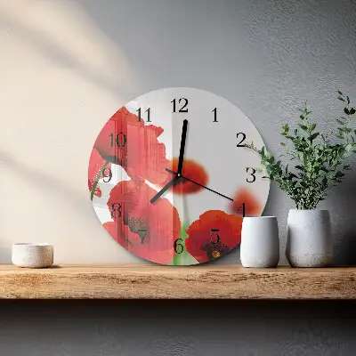 Wandklok glas decoratie rond Klaprozen