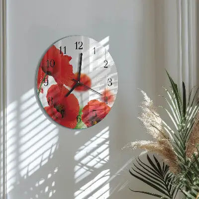Wandklok glas decoratie rond Klaprozen