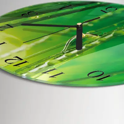 Ronde glas klok Druppels op het gras
