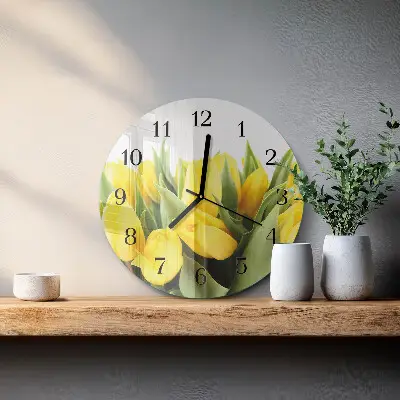 Wandklok glas decoratie rond Tulpen
