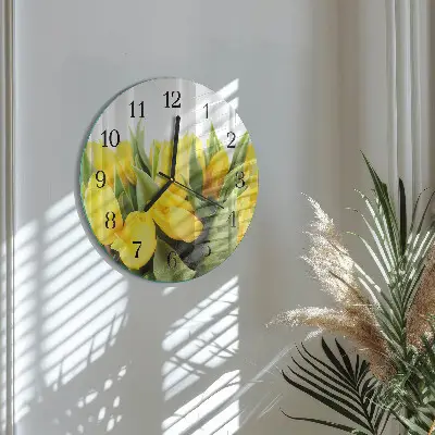 Wandklok glas decoratie rond Tulpen