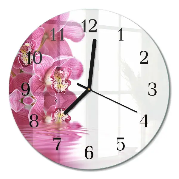 Ronde glazen wandklok Orchidee
