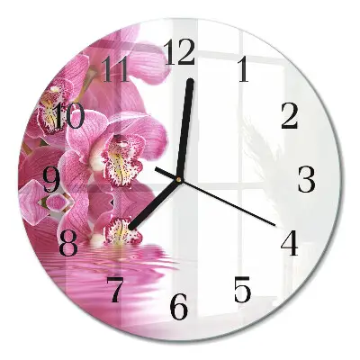 Ronde glazen wandklok Orchidee