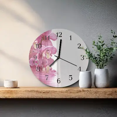 Ronde glazen wandklok Orchidee