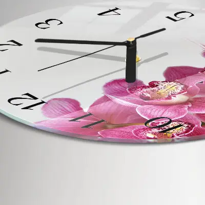 Ronde glazen wandklok Orchidee