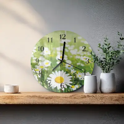 Wandklok glas decoratie rond Madeliefjes