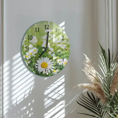 Wandklok glas decoratie rond Madeliefjes