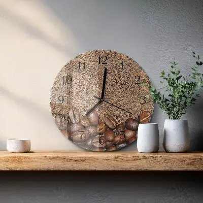 Ronde glazen wandklok Koffiebonen
