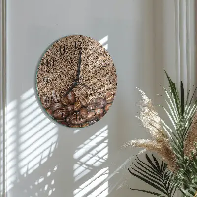 Ronde glazen wandklok Koffiebonen