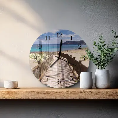 Ronde glazen wandklok Strand zee