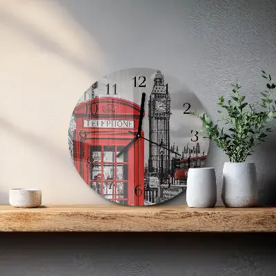 Ronde glas klok Rode telefooncel