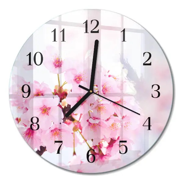 Ronde glazen wandklok Bloemen