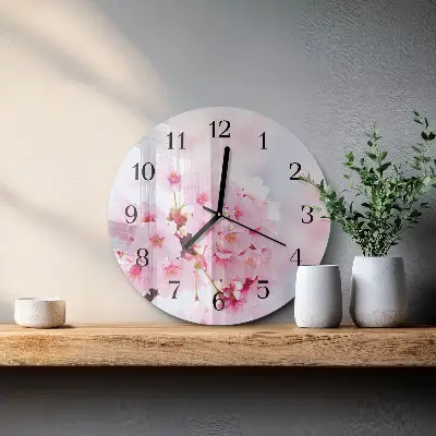Ronde glazen wandklok Bloemen