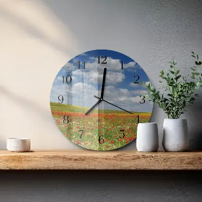 Wandklok glas decoratie rond Klaprozenveld