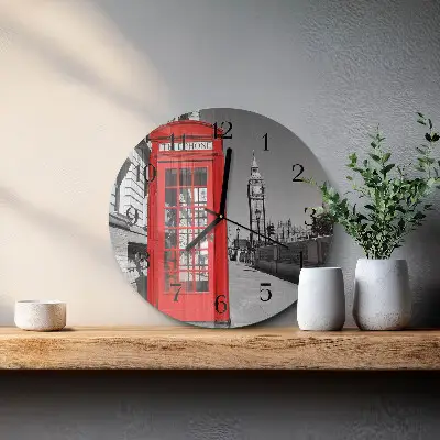 Klok glas met opdruk rond Rode telefooncel