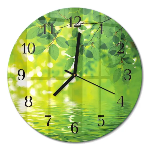 Wandklok glas decoratie rond Bladeren