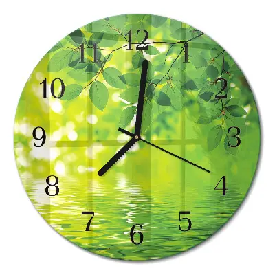 Wandklok glas decoratie rond Bladeren