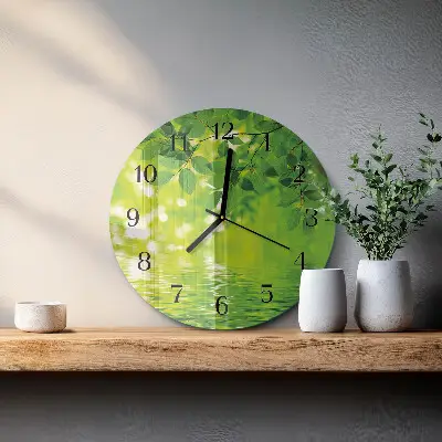 Wandklok glas decoratie rond Bladeren