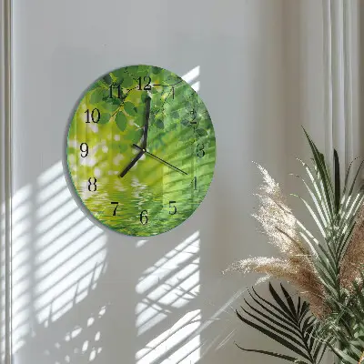 Wandklok glas decoratie rond Bladeren