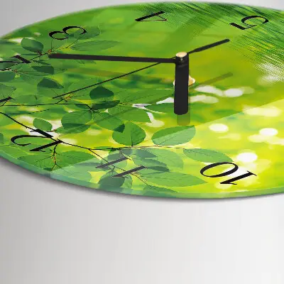 Wandklok glas decoratie rond Bladeren