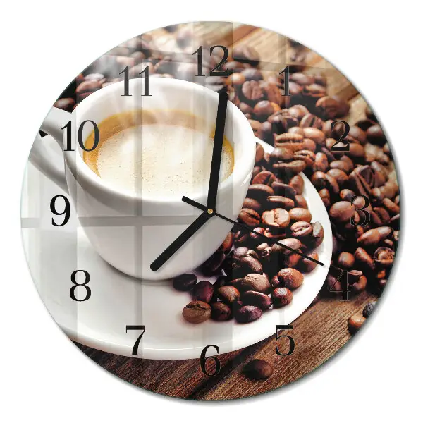 Ronde glazen wandklok Een kopje koffie