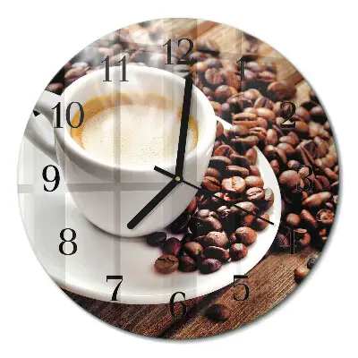 Ronde glazen wandklok Een kopje koffie