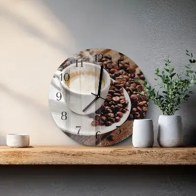 Ronde glazen wandklok Een kopje koffie