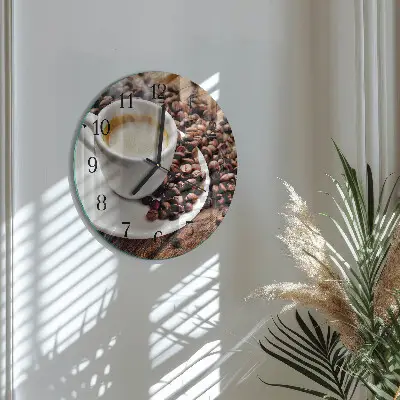Ronde glazen wandklok Een kopje koffie