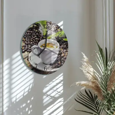 Wandklok glas decoratie rond Een kopje koffie