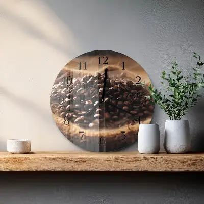 Ronde glazen wandklok Koffiebonen
