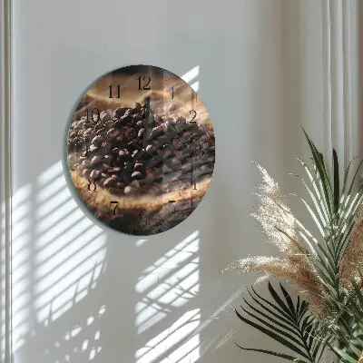 Ronde glazen wandklok Koffiebonen