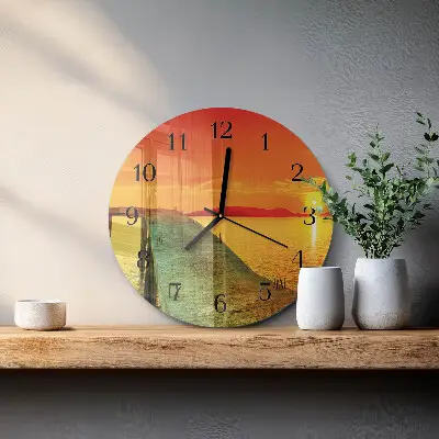 Klok glas met opdruk rond Brug