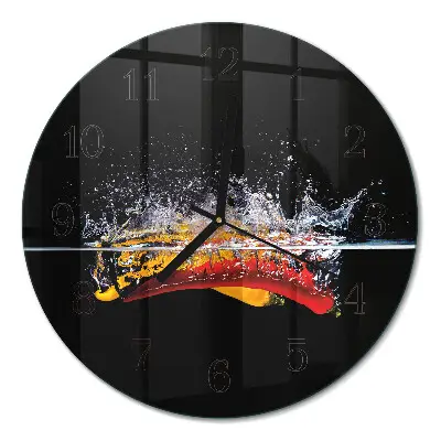 Ronde glazen wandklok Chilipepers