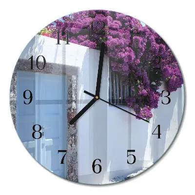 Ronde glazen wandklok Huisbloemen